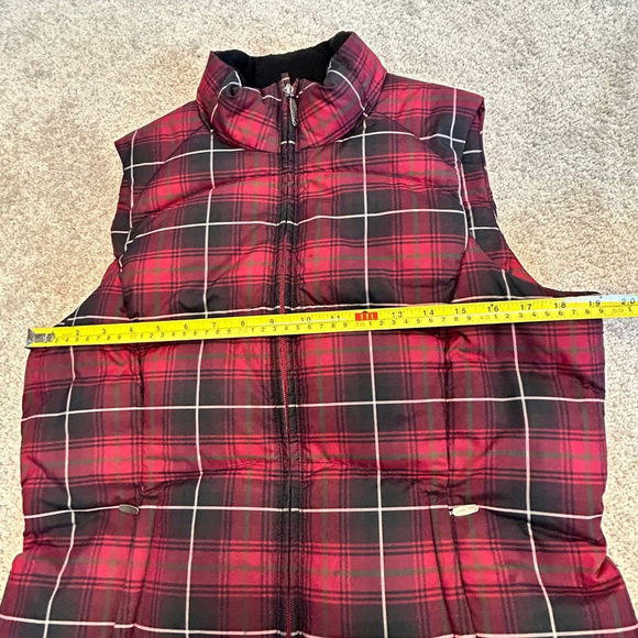 EDDIE BAUER Red Plaid Check Tartan quilted goose Down Puffer Vest Jacket EUC - Picture 9 of 13